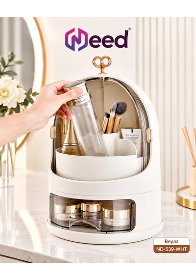 Need Oval Çift Kapaklı Çekmeceli Makyaj Ve Kozmetik Organizeri Beyaz Nd-539-wht
