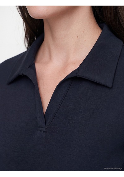 Lcw Comfort Lacivert Polo Yaka Soft Touch Kadın Tişört