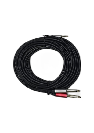 10 Metre 3.5 Mm To 2 X 6.35 Mm Ses Kablosu - Aux To Çivi Jak Mikser Ve Amfi Bağlantı Kablosu