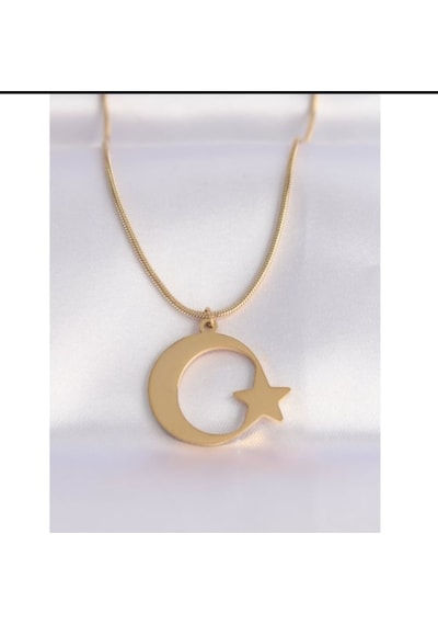 Beren Stainless Steel Ay Yıldız Çelik Kolye Gold