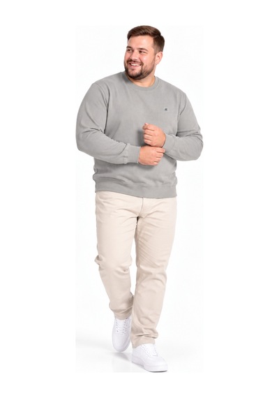 Annex Büyük Beden Basic Waffle Kumaş Erkek Sweatshirt Taş