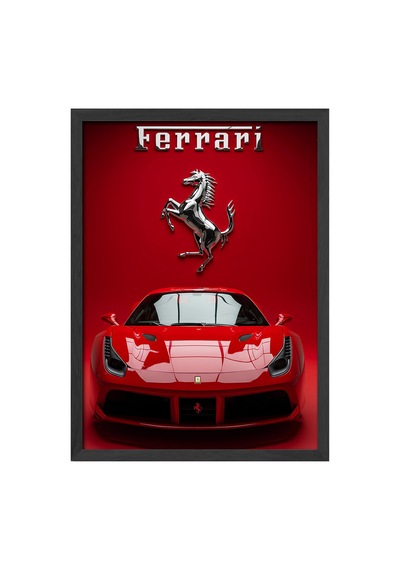 Ferrari 488 Gtb Siyah Ahşap Çerçeveli Poster, Dekoratif Araba Duvar Tablosu