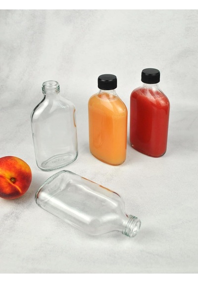 6'lı Sızdırmaz Siyah Kapaklı Cam Detoks Şişesi Cold Brew Yassı Şişe Seti - 200 Ml