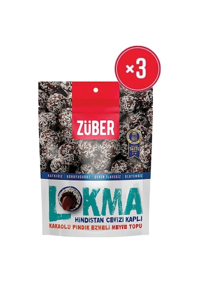Züber Lokma Hindistan Cevizi Kapli Kakaolu Findik Ezmeli Meyve Topu 96g X3 Adet