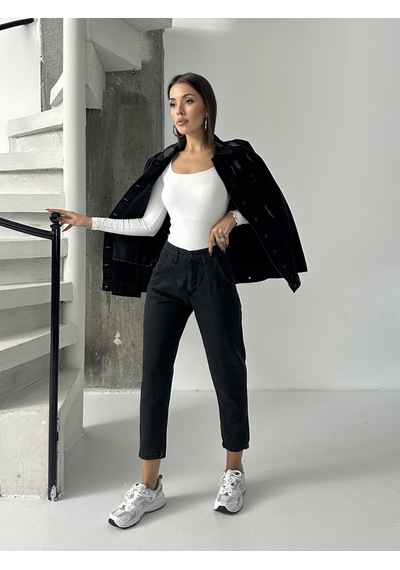 Blue Marlin Pileli Kuşaklı Mom Jeans Siyah