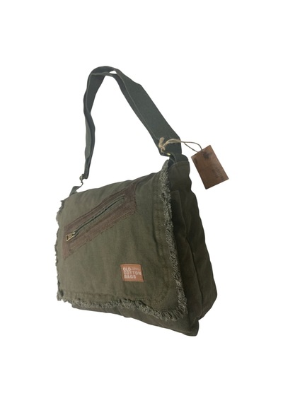 Old Cotton Cargo Vintage Salaş Orta Boy Unisex Günlük Çapraz Postacı Tablet Çantası M 32 Cm X 27 Cm Haki