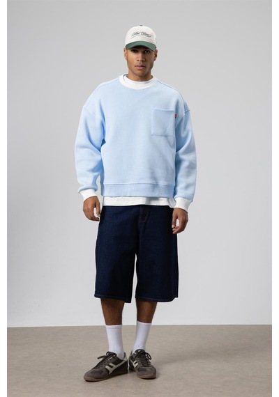 Vamos Bisiklet Yaka Cep Detaylı Oversize Sweatshirt Bebek Mavisi