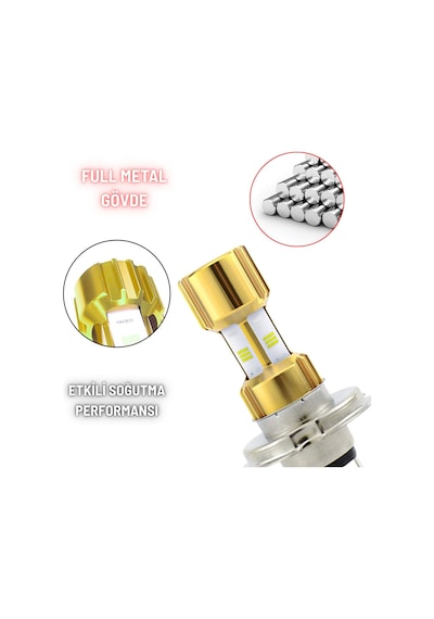 H4 Led Far Ampul Led Işık 12-24v 6000k Ultra Beyaz Metal Kasa Motosiklet Araba Uyum 1 Ad 12w/1500lm