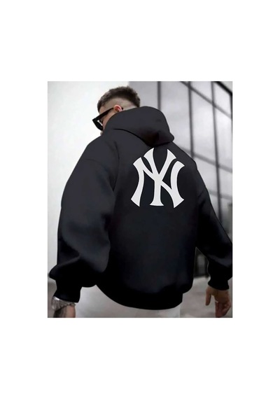 Herkesemoda Ön Ve Arka Baskılıı Kapüşonlu Sweatshirt Siyah