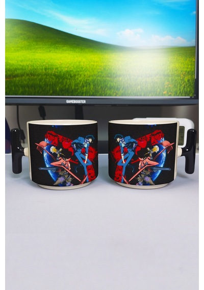 Cowboy Bebop Anime Baskılı Seramik Lüks Kupa 1 Adet T Şeklinde Özel Siyah Kulp Dalga Kulp V1t Çok Renkli