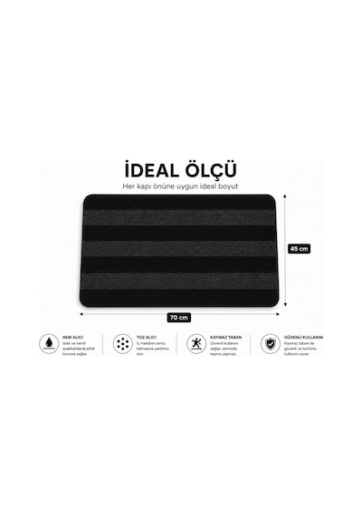 Delta Cc002a Siyah Kaymaz Taban Nem Alıcı Toz Alıcı Kapı Önü Paspası Uv Dayanıklı 45x70 Cm