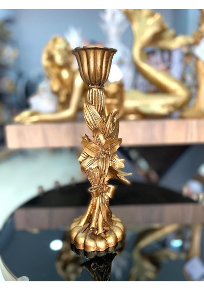 Şamdan Mumluk Çiçek Şamdan Polyester Gold Genel
