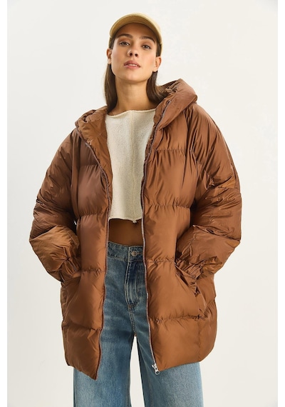 Shade Kadın Kapüşonlu Oversize Yarasa Kol Şişme Mont 60283686 - Kahverengi