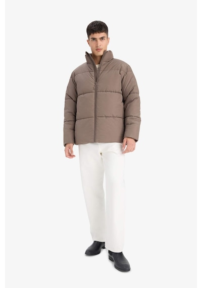 Defacto Su İtici Regular Fit Dik Yaka Peluş Astarlı Triko Manşetli Fermuarlı İç Cepli Mont E9250ax25wnbn571 Kahve-bn571