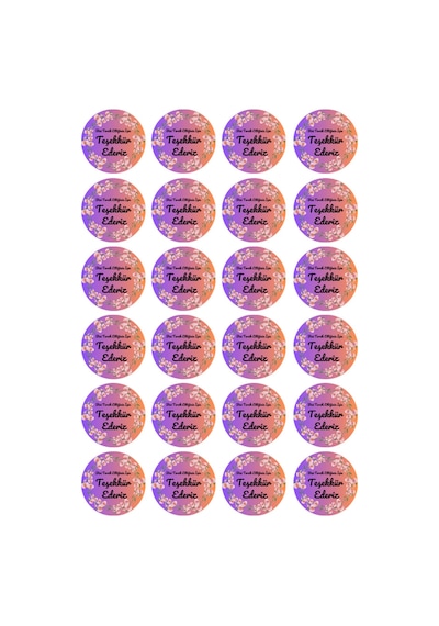 Mor Pembe 4x4 Cm Orkideli Teşekkür Ederiz-yuvarlak Yapışkanlı Ürün Ambalaj,paket Etiketi-pp-96 Adet Bordo
