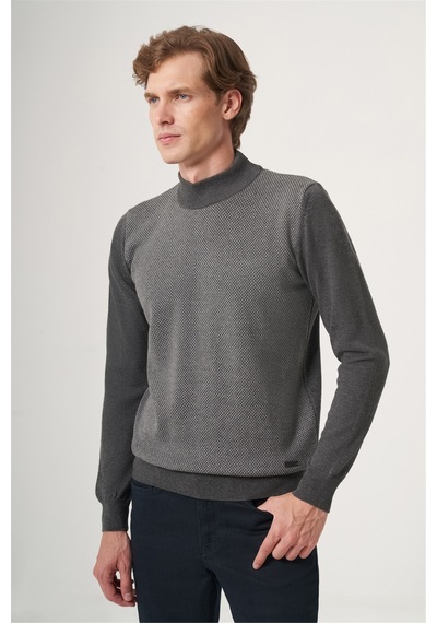 İmza Füme Polo Yaka Uzun Kol Örme Comfort Fit Pamuklu Kazak 1012265150