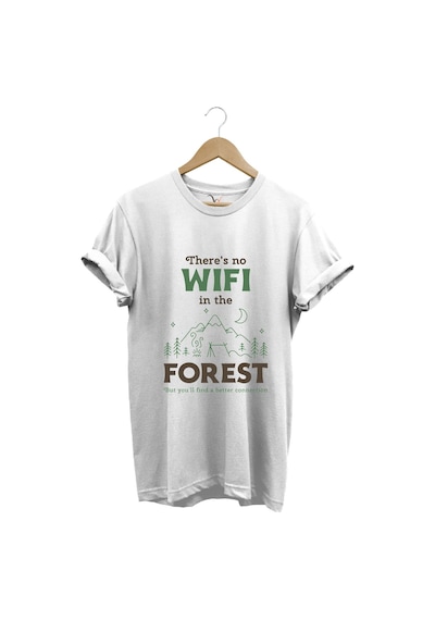 Outdoor Doğa Kamp No Wifi Tasarım Baskılı %100 Pamuk Regular Fit Beyaz T-shirt Beyaz