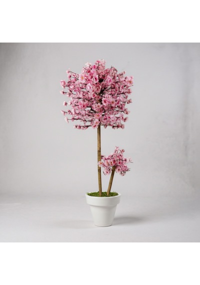 Luxdecor Yapay Sakura Ağacı - Pembe Bahar Esintisi 130 Cm Beyaz Plastik Saksı Pembe