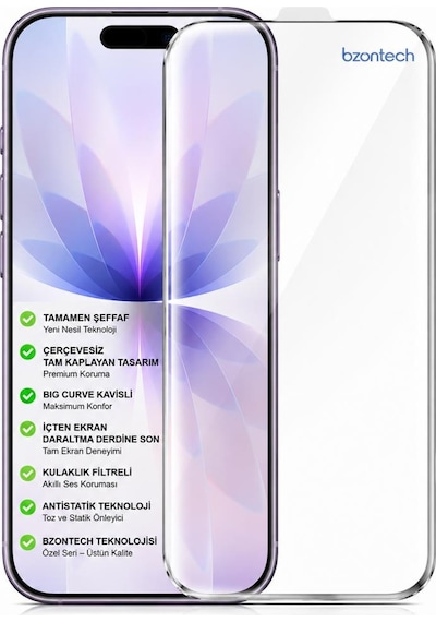 İphone 17 İle Uyumlu 300cc Yeni Nesil Çerçevesiz Tam Kaplayan Ekran Koruyucu Daraltma Yapmaz Large Kavisli