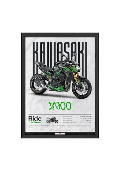 Kawasaki Z900 Siyah Ahşap Çerçeveli Poster, Dekoratif Motosiklet Duvar Tablosu