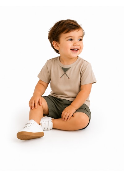 Tucankids Erkek Çocuk Bej Haki Şortlu İkili Takım %100 Pamuk 2-5 Yaş Bej - Haki