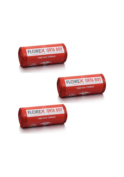 Florex Atık Çöp Poşeti Orta Baskılı Kırmızı 25 Yaprak 3 Rulo 55 x 60 CM