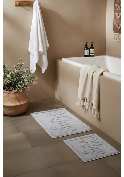 Açık Gri Home Kabartmalı Pamuklu 2 Li Banyo & Klozet Paspas Takımı Gri