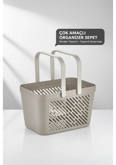 3'lü Gri Çok Amaçlı Kulplu Sepet Mutfak Banyo Çamaşır Organizer Seti Çok Renkli