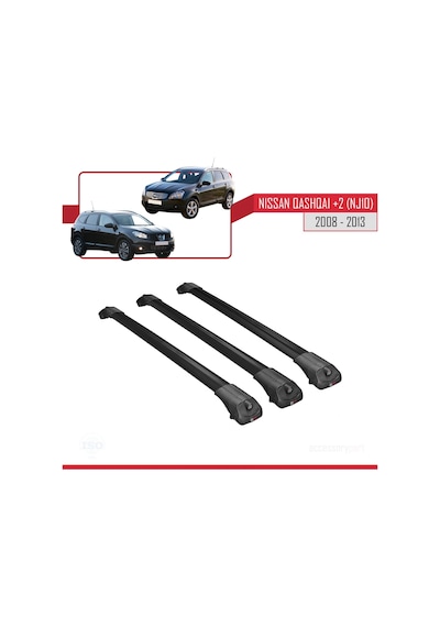 Nisssan Qashqai +2 Nj10 2008-2013 Arası İle Uyumlu Ace-1 Ara Atkı Tavan Barı Siyah 3 Adet Bar