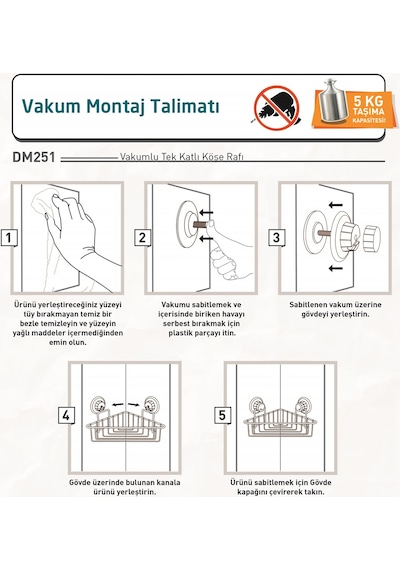 Teknotel Tek Katlı Vakumlu Banyo Duş Rafı Krom Dm251 Krom