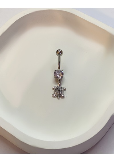 Kadın Taş Detay Kaplumbağa Model Çelik Piercing Gümüş