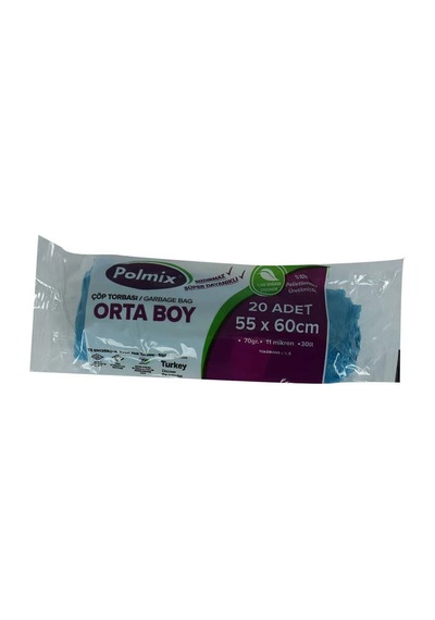 Çöp Torbası Orta Boy 55x60cm 70gr 11mikron 30lt Mavi Rulo 20 Adet