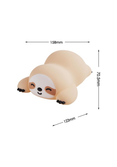 Sloth Tembel Hayvan Silikon Gece Lambası Beyaz Beyaz