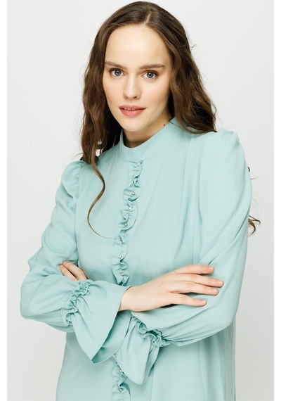 Esswaap Önü Ve Koları Büzdürme Detaylı Pantolon Tunik Takım Mint-mint Mint Yeşili
