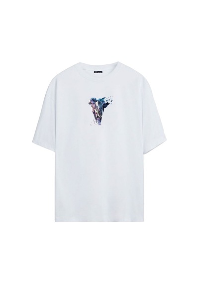 Thewert Unisex Fil Baskılı Beyaz Oversize Tshirt