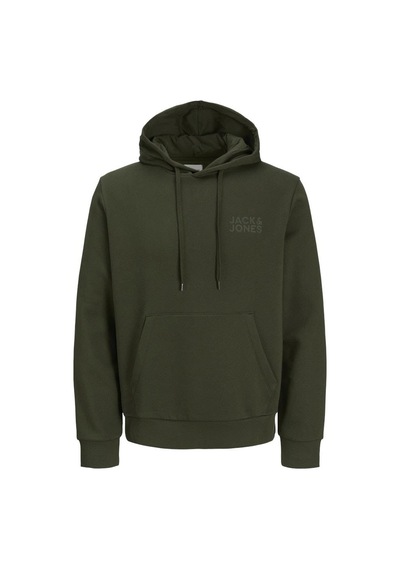 Jack & Jones Erkek Logo Baskılı Kapüşonlu Sweatshirt - Corp Yeşil