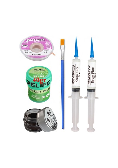 Relıfe Rl-402 Krem Lehim 183 C 40gr Havya Uç Temizleyici Flux Lehim Toplama Cp-2015 Emme Teli Fırça Seti03