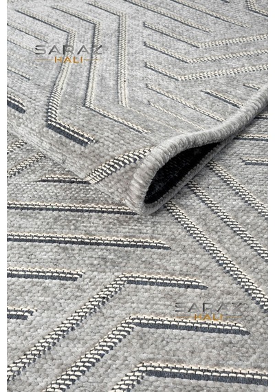 Saraz Halı Ada Kilim Modern Salon Mutfak Koridor Kesme Yolluk Dokuma Makine Halısı Zigzag Gri Gri