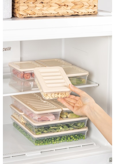 3 Adet 2400ml. Freshbox Saklama Kabı Seti - Mikrodalga Ve Difrize Uyumlu Krem