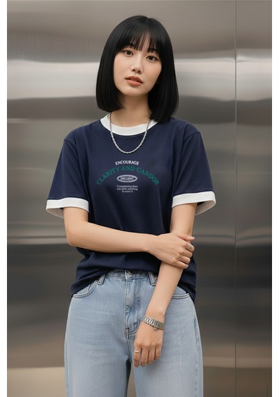 Uyguntarz Unisex Clarity Baskılı Tasarım Tshirt Lacivert