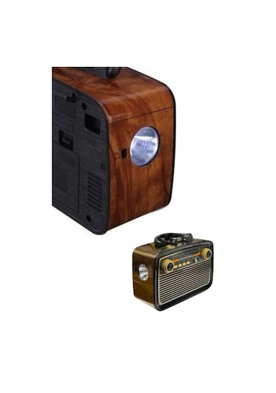 Nostaljik - 68 - Görünümlü Ahşap Radyo Tf Sd Usb Girişli Led - Ilkestor - Fener Işıklı
