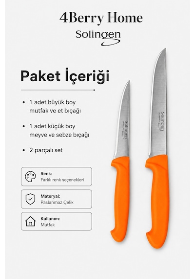 Solingen 2 Li Paslanmaz Çelik Mutfak Bıçağı Seti Et, Meyve Ve Sebze Bıçağı Turuncu