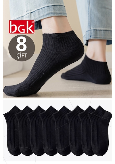 Bgk Unisex 8 Çift Pamuklu Basic Derbili Çorap Siyah-beyaz Klasik Siyah