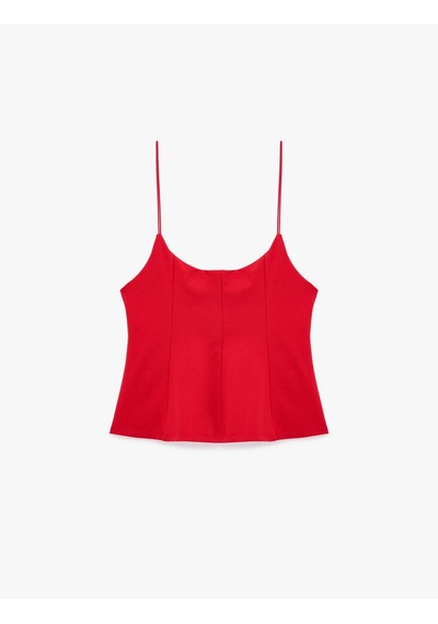 Koton Dikiş Detaylı Viskon Kolsuz Slim Fit Peplum Askılı Bluz Kırmızı 6sal30147ık