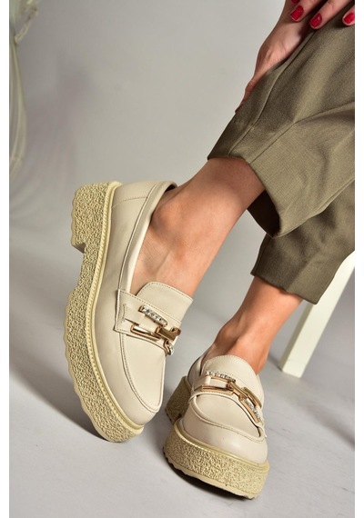 Fox Shoes T996198409 Bej Kalın Tabanlı Makosen Kadın Ayakkabı Bej-suni Deri Bej