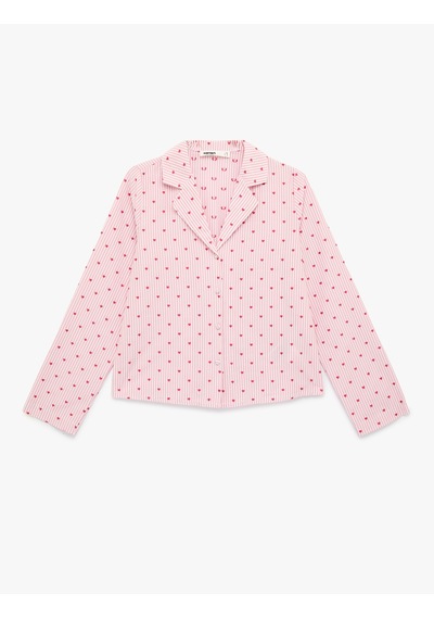Koton Uzun Kollu Düğmeli Gömlek Yaka Pijama Üstü Pembe Desenli 6slk50002mw Pembe Desenli
