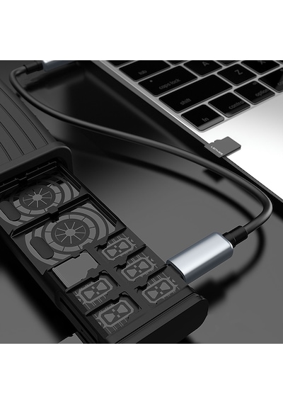 Lenyes Lcr03 Type-c Kablolu Su Geçirmez Çoklu Kart Depolama Ve Okuyucu Kutusu 10 Gbps Siyah