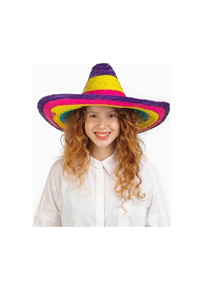 Sombrero Meksika Şapkası Renkli Örme Hasır Çocuk Boy 1