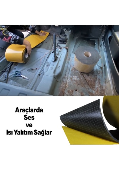 Yapışkanlı Araç Ses Isı Yalıtım İzolasyon Bandı En:20 Cm Kalınlık:5 Mm Uzunluk 1 Metre Kauçuk Sünger