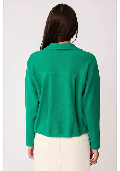 Vitrin Önü Düğmeli Beli Bağcıklı Tek Cep Örme Bluz YEŞİL